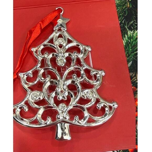 VTG Lenox Sparkle & Scroll Silver Plated Crystal Christmas Tree Ornament w/ Box - Picture 1 of 13